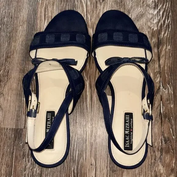 Isaac Mizrahi Navy Blue Women's Sandals / Flats adjustable straps & bows. - Picture 2 of 9